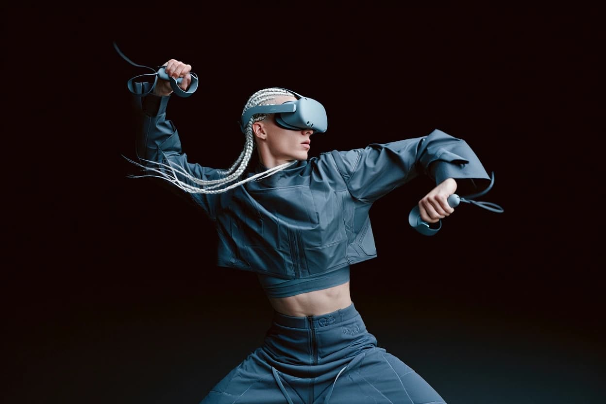 Virtual Sports athlete in a blue VR outfit